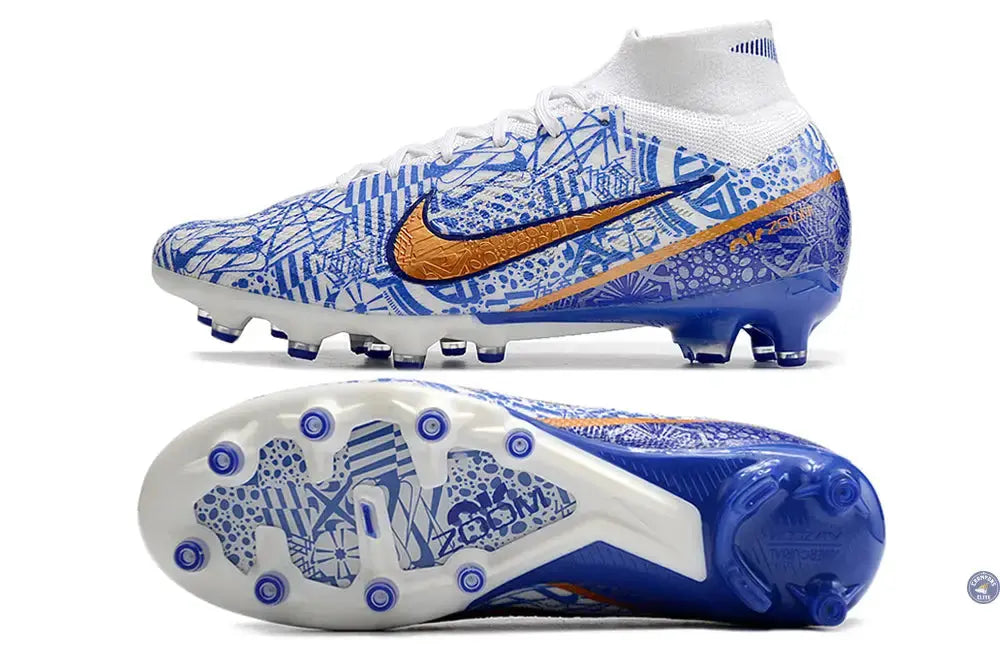 Air Zoom Mercurial Superfly 9 AG CR7 Personal Edition - Blanc/Cuivré/Bleu