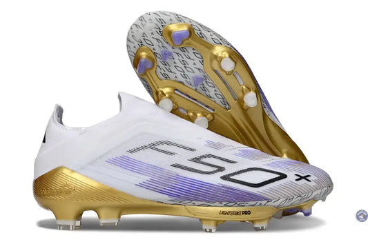 F50+ Elite Laceless FG - Blanc/Violet/Doré