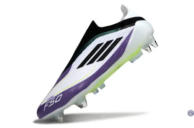 F50 Elite Laceless SG - Blanc/Noir/Violet/Jaune Fluo