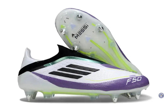 F50 Elite Laceless SG - Blanc/Noir/Violet/Jaune Fluo