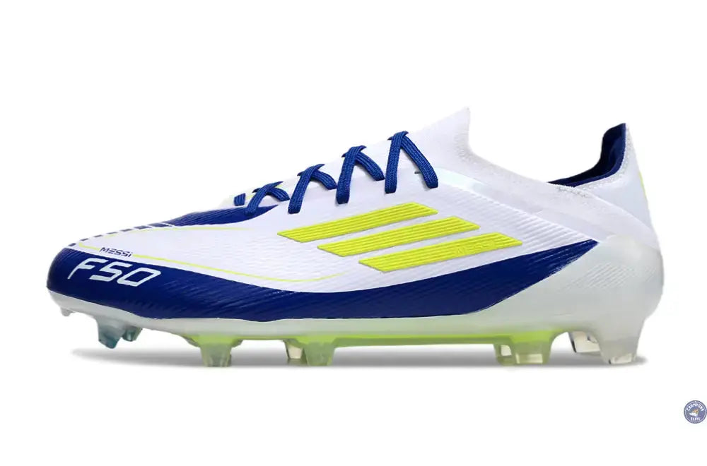 F50 Elite Lacets FG - Blanc/Bleu/Jaune Fluo
