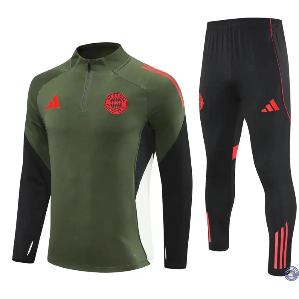 Survêtement d'entraînement demi-zip - Bayern Munich 2025/2026 - Kaki/Noir/Rouge