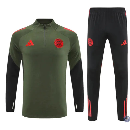Survêtement d'entraînement demi-zip - Bayern Munich 2025/2026 - Kaki/Noir/Rouge
