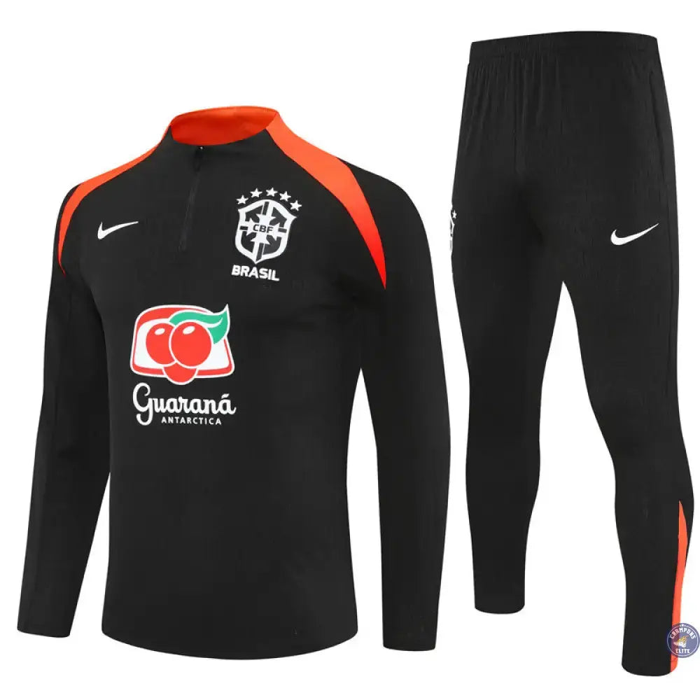 Survêtement d'entraînement demi-zip - Brésil 2025/2026 - Noir/Orange