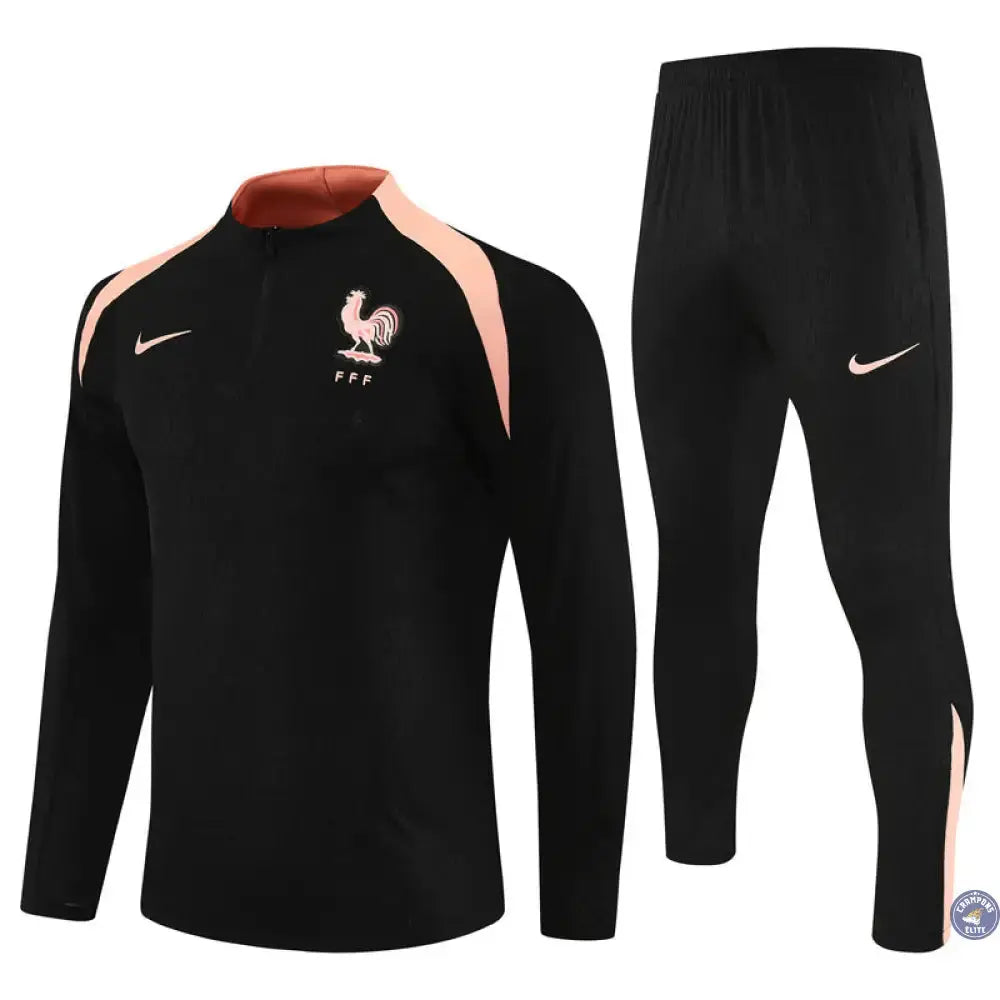 Survêtement d'entraînement demi-zip - France 2025/2026 - Noir/Rose