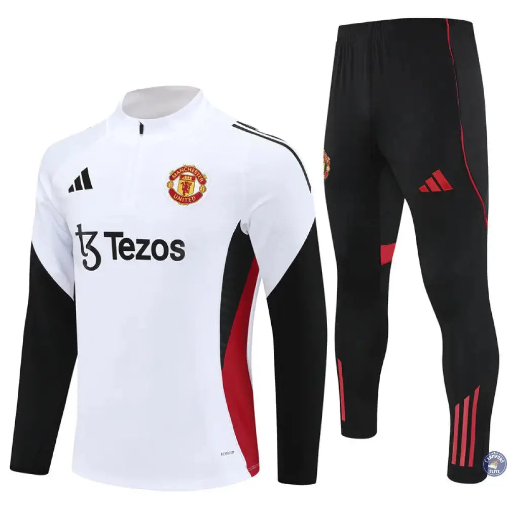 Survêtement d'entraînement demi-zip - Manchester United 2025/2026 - Blanc/Noir/Rouge