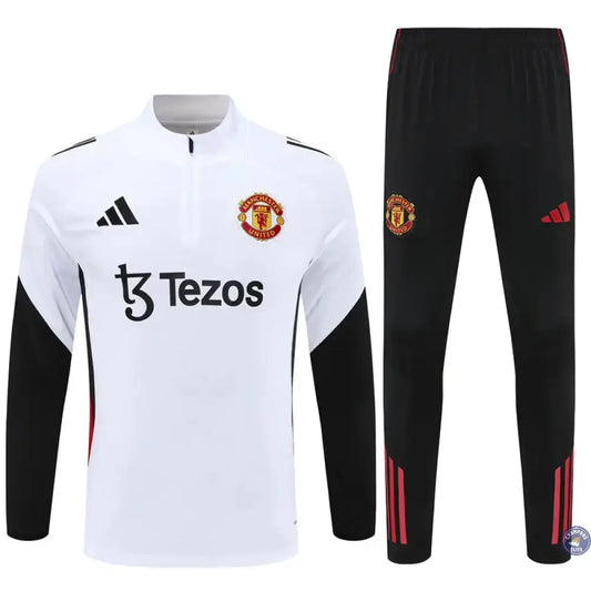 Survêtement d'entraînement demi-zip - Manchester United 2025/2026 - Blanc/Noir/Rouge