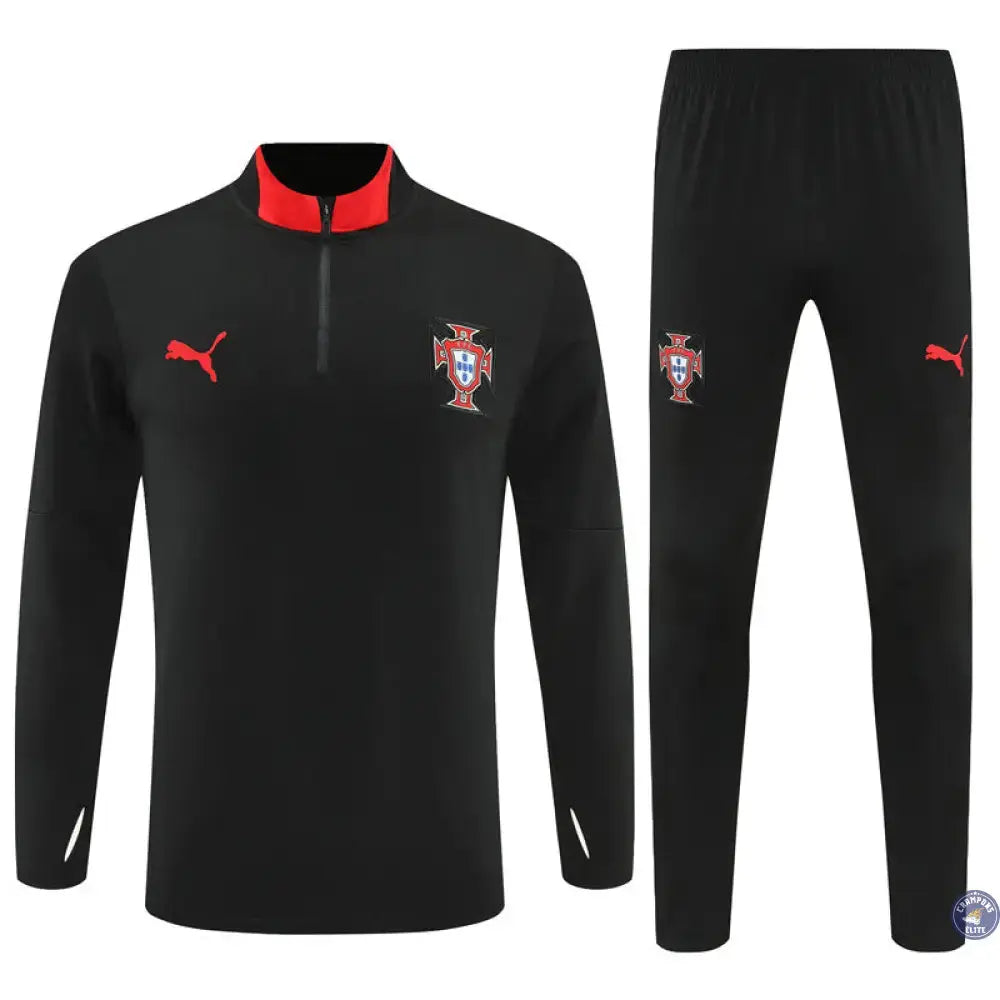 Survêtement d'entraînement demi-zip - Portugal 2025/2026 - Noir/Rouge