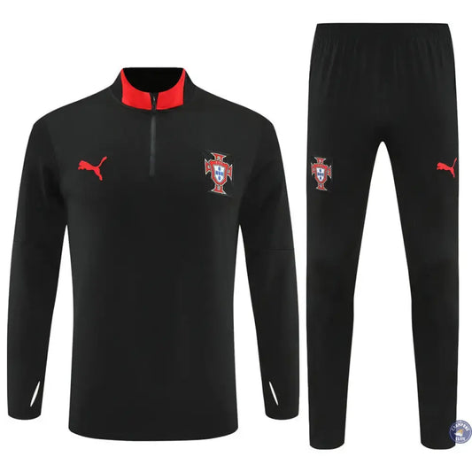 Survêtement d'entraînement demi-zip - Portugal 2025/2026 - Noir/Rouge