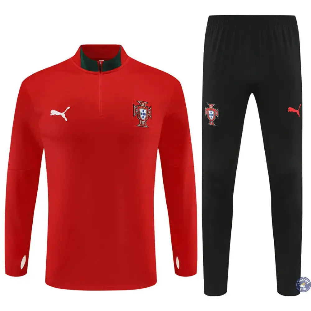 Survêtement d'entraînement demi-zip - Portugal 2025/2026 - Rouge/Noir/Vert