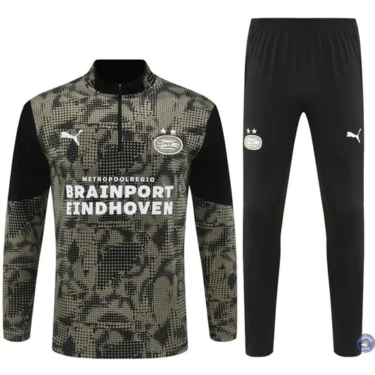 Survêtement d'entraînement demi-zip - PSV 2025/2026 - Kaki/Noir/Blanc