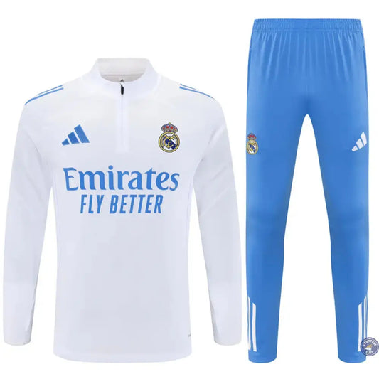 Survêtement d'entraînement demi-zip - Real Madrid 2025/2026 - Blanc/Bleu Ciel