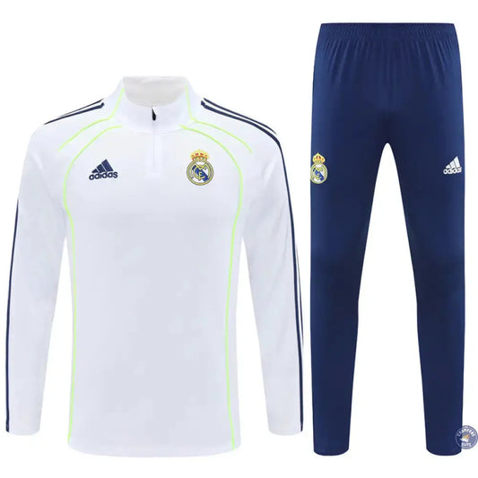 Survêtement d'entraînement demi-zip - Real Madrid 2025/2026 - Blanc/Bleu Marine/Jaune Fluo