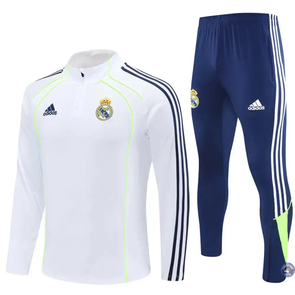Survêtement d'entraînement demi-zip - Real Madrid 2025/2026 - Blanc/Bleu Marine/Jaune Fluo