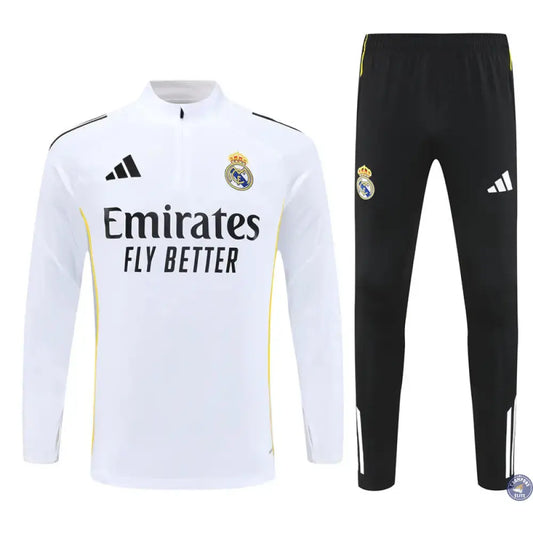 Survêtement d'entraînement demi-zip - Real Madrid 2025/2026 - Blanc/Noir/Gris/Jaune
