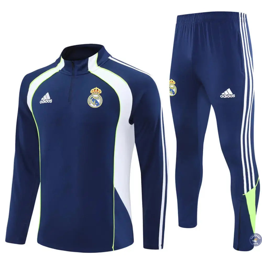 Survêtement d'entraînement demi-zip - Real Madrid 2025/2026 - Bleu Marine/Blanc/Jaune Fluo