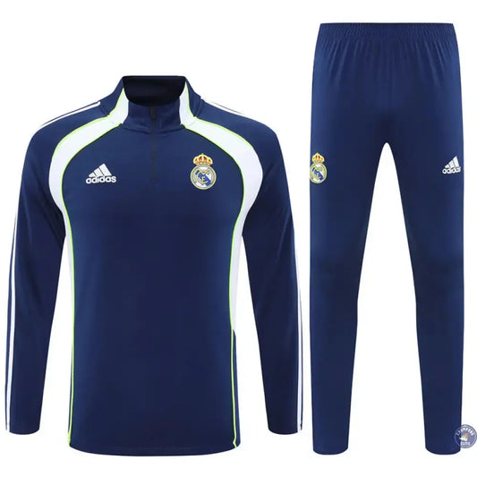 Survêtement d'entraînement demi-zip - Real Madrid 2025/2026 - Bleu Marine/Blanc/Jaune Fluo