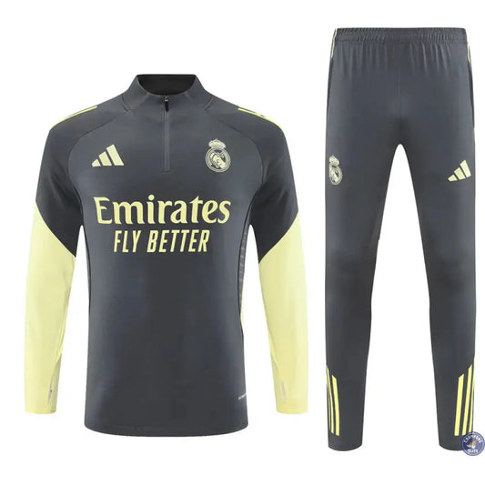 Survêtement d'entraînement demi-zip - Real Madrid 2025/2026 - Gris/Jaune Clair