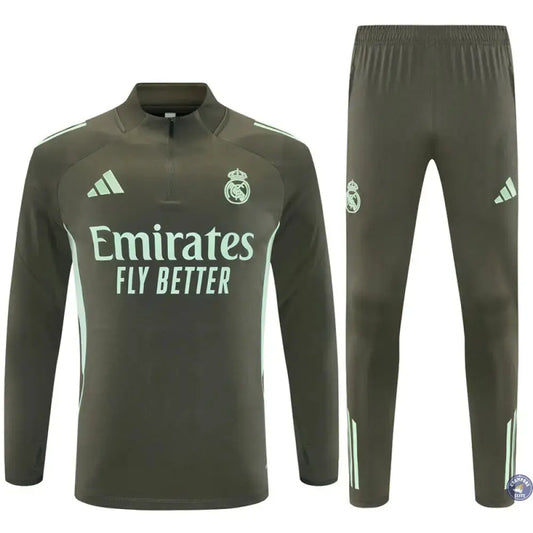 Survêtement d'entraînement demi-zip - Real Madrid 2025/2026 - Kaki/Bleu Turquoise