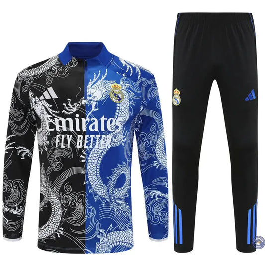 Survêtement d'entraînement demi-zip - Real Madrid 2025/2026 - Version Dragon Bleu/Noir