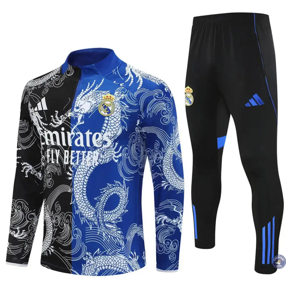 Survêtement d'entraînement demi-zip - Real Madrid 2025/2026 - Version Dragon Bleu/Noir