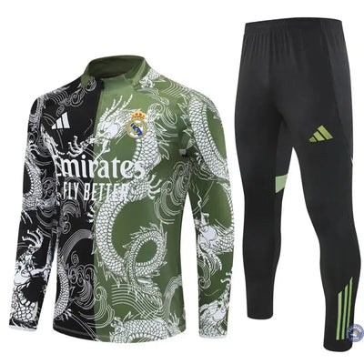 Survêtement d'entraînement demi-zip - Real Madrid 2025/2026 - Version Dragon Vert/Noir