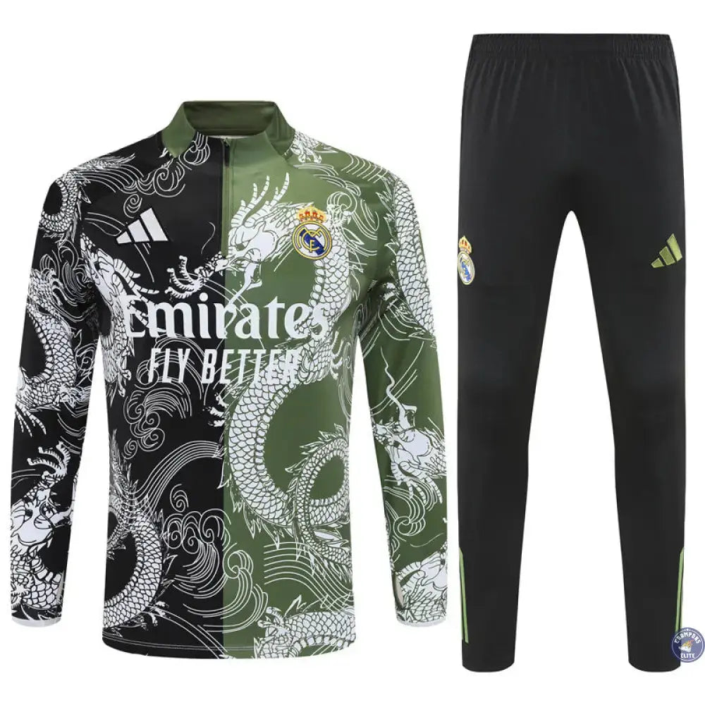 Survêtement d'entraînement demi-zip - Real Madrid 2025/2026 - Version Dragon Vert/Noir