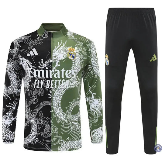 Survêtement d'entraînement demi-zip - Real Madrid 2025/2026 - Version Dragon Vert/Noir