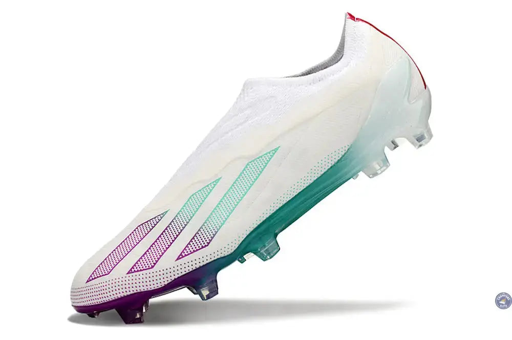 X Crazyfast Elite Laceless FG Blanc/Violet/Vert